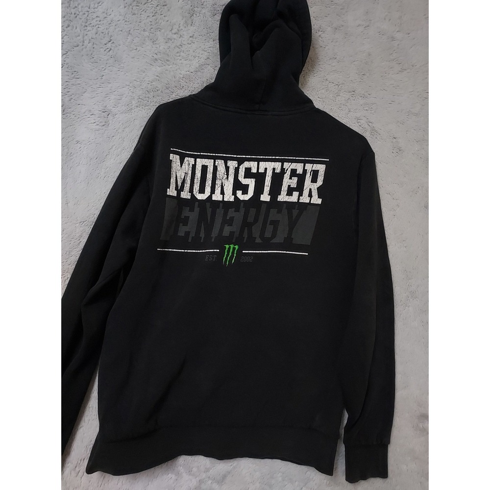 Monster Energy Hoodie Mens Medium Black Full Zip  Graphic Logo Motocross READ